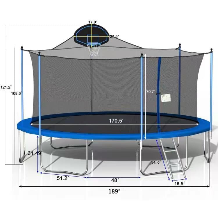 1500 LBS 16FT Outdoor Trampoline for Kids and Adults with Safety Enclosure Net (Blue) Awlstar