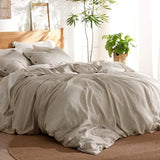 Bedsure Linen Duvet Cover Queen Size - Linen Cotton Blend Bedding Set, Soft & Cozy, 3 Pieces, 1 Duvet Cover 90x90 Inches and 2 Pillowcases, Natural Color Cooling Bedding, Comforter Sold Separately Bedsure