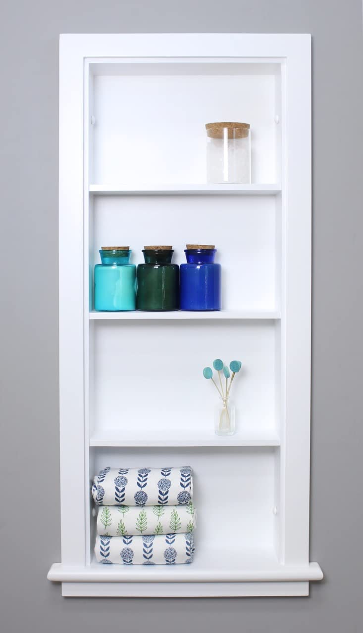 Fox Hollow Furnishings 14x36 Aiden Recessed Wall Niche Medicine Cabinet Replacement, in The Wall Bathroom Cabinet Insert Shelf/Shelves, Made in North America, Real Wood, NO MDF, Plain, White Fox Hollow Furnishings