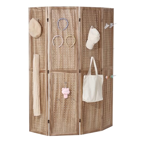 VEVOR Wood Room Divider, 4 Panel Wood Folding Privacy Screen, 66.9 Inches Tall Indoor Carved Partition Divider, Portable Decoration Screen, for Room Separation, Home, Office, Restaurant & Bedroom VEVOR