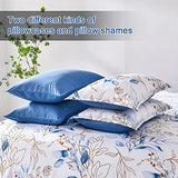 WONGS BEDDING Blue Comforter Set Full, 7 Pieces Botanical l Reversible Bed in a Bag Golden Blue Leaves Bedding Set Soft Microfiber (1 Comforter,2 Pillowcase,2 Pillow Shams,1 Flat Sheet,1 Fitted Sheet) WONGS BEDDING