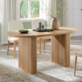 T4TREAM 63" Fluted Oval Dining Table for 4-6, Mid-Century Modern Kitchen Table with Thickened Edge & Strip Pedestal Base, Wood Luxury Table for Dining Room/Kitchen/Home Office,Natural Oak(Table Only) T4TREAM