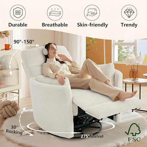 GNMLP2020 Power Rocking Chair Nursery, Oversized Rocker Recliner for Adults, Wide Swivel Rocker Recliner with USB, 2 Pillows, Electric Barrel Armchair Single Sofa for Living Room Bedroom, Beige