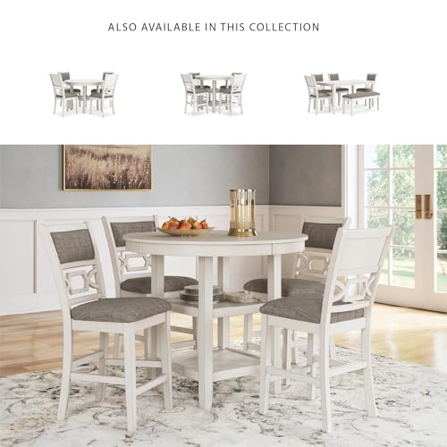 Signature Design by Ashley Erinberg Casual Counter Height Dining Table and 4 Armless Upholstered Bar Stools with Footrest and 2 Shelves, Set of 5, White & Light Gray Signature Design by Ashley