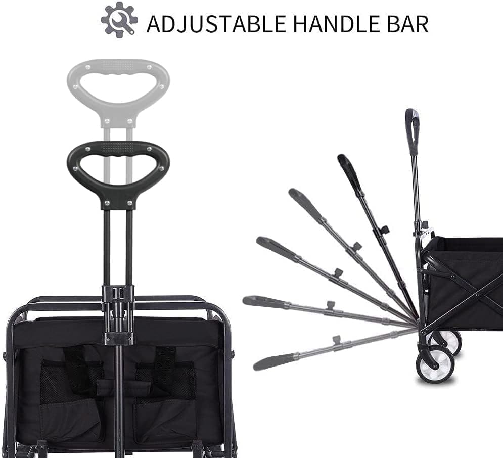 Collapsible Foldable Wagon, Beach Cart Large Capacity, Heavy Duty Folding Wagon Portable, Collapsible Wagon for Sports, Shopping, Camping (Black) iHomey