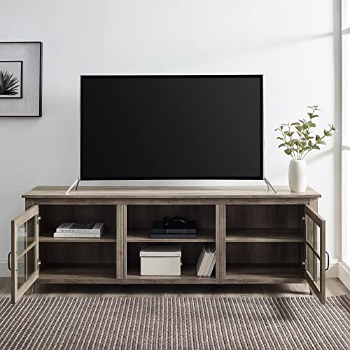 Walker Edison Portsmouth Classic 2 Glass Door TV Stand for TVs up to 80 Inches, 70 Inch, Grey Wash - WoodArtSupply