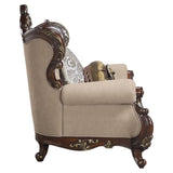 Acme Ragnar Sofa with 7 Pillows in Light Brown Fabric and Cherry Acme