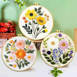 Zhenqing 3-Pack Floral Embroidery Kit for Beginners with Printed Patterns - Complete Embroidery Set with Hoop, Threads, Cotton Fabric & Tools for Home Decor (C0153)