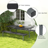 Giantex Picnic Table 6FT for 8 Person, Outdoor Table Set w/ 2 Benches, All-Weather HDPE Rectangular Tabletop, Heavy Duty Metal Legs, Umbrella Hole, for Patio Yard Lawn Party (Black) Giantex