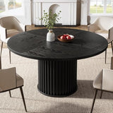 Tribesigns 47.24-Inch Black Round Dining Table for 4-6 People, Modern Fluted MDF + Metal Base Kitchen Table, Sturdy Circle Dining Room Furniture, Black Tribesigns