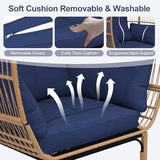 TrailBlaze Wicker Egg Chair, Oversized Patio Chair with Thick Cushion, Steel Frame and Metal Base, Waterproof, PE Rattan Lounge Chair for Indoor & Outdoor Patio, Living Room, and Backyard - Blue TrailBlaze