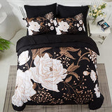 Yogeneg 5 Piece Bed in a Bag Twin Size Comforter Set Botanical Floral Bedding Set,White Flower Leaves Printed on Black Reversible Design,Soft Microfiber Comforter with Sheet Set,All Season(Black,Twin) Yogeneg