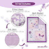 Wowelife Girl Crib Bedding Set, Butterfly Baby Girl Nursery Bedding Set, Premium Purple Baby Bedding Set, Baby Girl Cot Bed Set Include Quilted Comforter, Crib Skirt and Crib Sheet, Purple Wowelife
