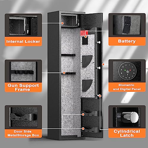 INTERGREAT [2024 NEW] 5-6 Rifle Gun Safe, Large Shotgun Rifle Safe with Fingerprint Keypad for Home Rifle and Pistols, Long Rifle Safe with 3 Adjustable Shelf and Lock Box for Home, Garage INTERGREAT