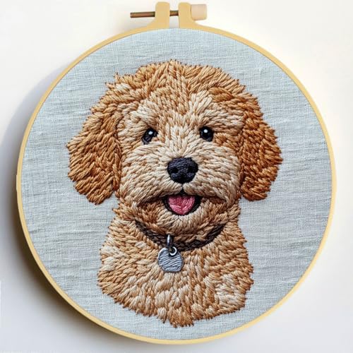 Punch Needle Kits Golden Doodle Dog Embroidery Starter Set with Hoop Easy for Beginners DIY Stress Relief Handmade Craft Hobby and Home Decor 20x20cm-3