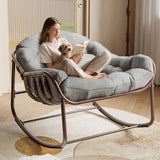 GarveeLife Outdoor Papasan Rocking Chair, Oversized Wicker Lounge Chair with Cushion and Metal Frame, Patio Rattan Egg Rocker for Balcony Backyard Porch Bedroom, Grey
