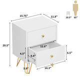 CARPETNAL White Nightstand Set of 2, End Side Table Double, Bedside Table with 2 Drawers, Dual Night Stand Metal Legs for Bedroom Living Room CARPETNAL