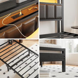 HOJINLINERO Twin Bed Frame with Charging Station & LED Lights,Storage Upholstered Headboard,Metal Bed Frame Twin Size Bed Frames No Box Spring Needed,Mattress Beds Base,Heavy Duty Steel Slats,Black HOJINLINERO