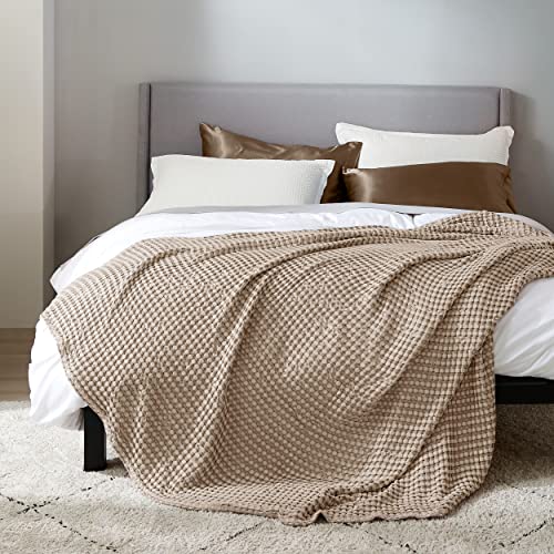 Bedsure Bundle of Cotton Waffle Blanket Taupe and Dark Grey Queen Bedsure