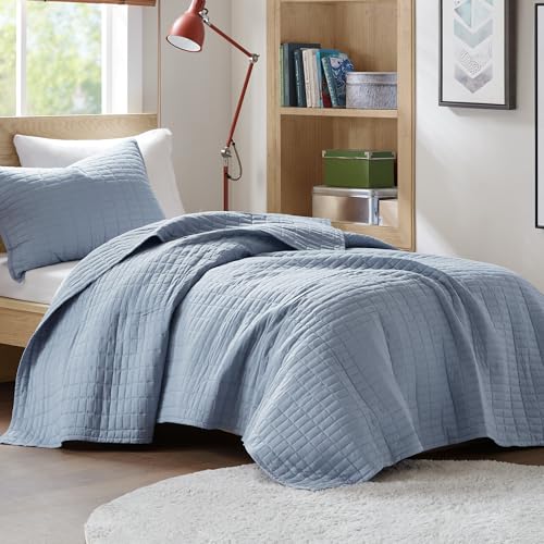 Comfort Spaces Kienna Quilt Set- Double Sided Stitching Design Summer Blanket, Lightweight, Soft, All Season Bedding Layer, Matching Sham, Blue, Coverlet Twin/Twin XL(66"x90") 2 Piece Comfort Spaces