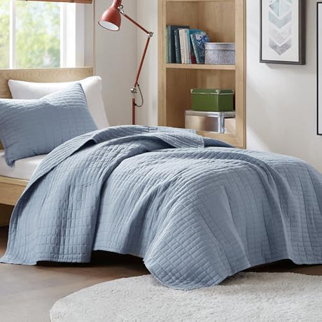 Comfort Spaces Kienna Quilt Set- Double Sided Stitching Design Summer Blanket, Lightweight, Soft, All Season Bedding Layer, Matching Sham, Blue, Coverlet Twin/Twin XL(66"x90") 2 Piece Comfort Spaces