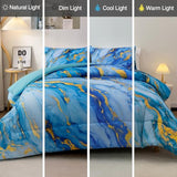 Holawakaka Light Blue Gold Marble Print Bedding Comforter Set Queen Size Marbled Bed Sets 3 Pieces (Light Blue Gold, Queen) Holawakaka
