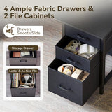 ODK 63 Inch Office Desk with 6 Fabric Drawers, Large Computer Desk for Home Office with Hidden Storage Shelves, Black ODK