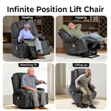 KCQ Overstuffed Electric Recliner Chairs for Adults with Cup Holder and USB Port, Fabric Power Lift Recliner Chair with Heat and Massage for Elderly Seniors, Grey