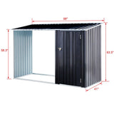 CWKISS 2-in-1 Outdoor Garden Storage Shed with Firewood Rack, Heavy Duty Galvanized Steel Tool Shed with Sloped Roof, Weather-Resistant Backyard Storage for Tools, Equipment & Firewood CWKISS