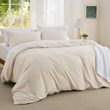 Bedsure Textured Duvet Cover Queen Size - Cotton-Like Polyester Jacquard Duvet Cover Set for All Seasons - 3 Pieces Ultra Soft Bedding Set with 2 Pillow Shams, NO Comforter (Beige, Queen, 90"x90") Bedsure