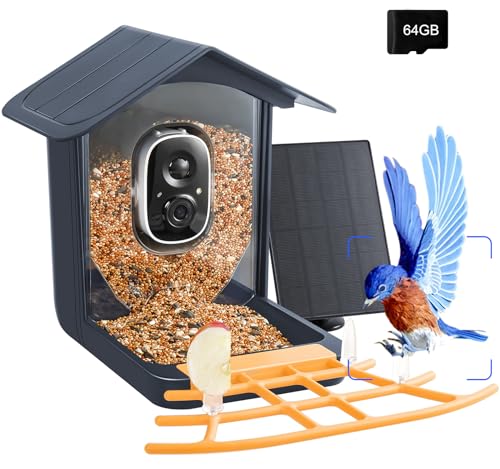 Bird Feeder with Camera Wireless Outdoor, Smart Bird Feeder with Camera Solar Powered, Automatic Video Capture & Motion Detection, 64G SD Card,