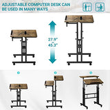 Klvied Rolling Mobile Desk with Cup Holder, Portable, Adjustable Height Small Stand up Desk on Wheels for Home Office Laptop Cart, Computer, Standing or Sitting,Oak Klvied