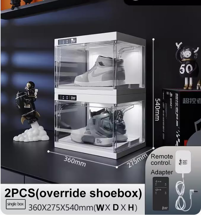 BPKADHY 2 Pcs Shoe Storage LED Smart Shoe Box, Auto-Opening Shoe Boxes Stackable Shoe Storage Organizer for Sneaker Display Case & Collection Crate White (2 PCS) BPKADHY