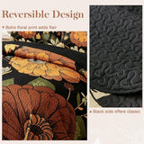 Tyrot 3 Piece Black Boho Floral King Size Quilt Sets Reversible Farmhouse Botanical Lightweight Bedspread Coverlet with 2 Shams Mid Century Microfiber Bedding Quilts Set for All Season,106''x96'' Tyrot