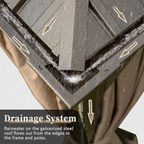 Domi Hardtop Gazebo 12x16FT, Outdoor Gazebo with Galvanized Steel Double Roof, Aluminum Frame, Built-in Gutter System, Curtain and Netting, Metal Gazebo Pavilion for Patio Deck Garden, Brown domi outdoor living