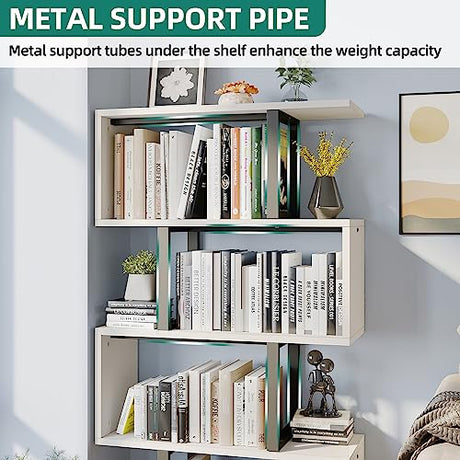 YITAHOME Modern 5-Tier S-Shaped Bookshelf in Cream White - Stylish Decorative Storage for Any Space YITAHOME