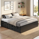 ADORNEVE Full Size Bed Frame with 6 Storage Drawers, Metal Platform Bed with Steel Slat Support, Footboard for Teen/Adult, No Box Spring Needed, Storage Space Under Frame,Easy Assembly, Black ADORNEVE
