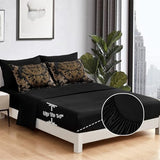 WONGS BEDDING Black Comforter Set King Size, Gold Damask Texture 7 Pieces Bed in a Bag Microfiber Comforter Bedding Sets -1 Comforter, 1 Flat Sheet, 1 Fitted Sheet, 2 Pillow Shams, 2 Pillowcases WONGS BEDDING