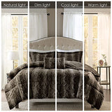 Madison Park Zuri Soft Plush Comforter Set, Faux Fur Animal Stripes Design, Faux Mink On The Reverse, Modern All Season Bedding Set with Matching Sham, Full/Queen, Chocolate Madison Park