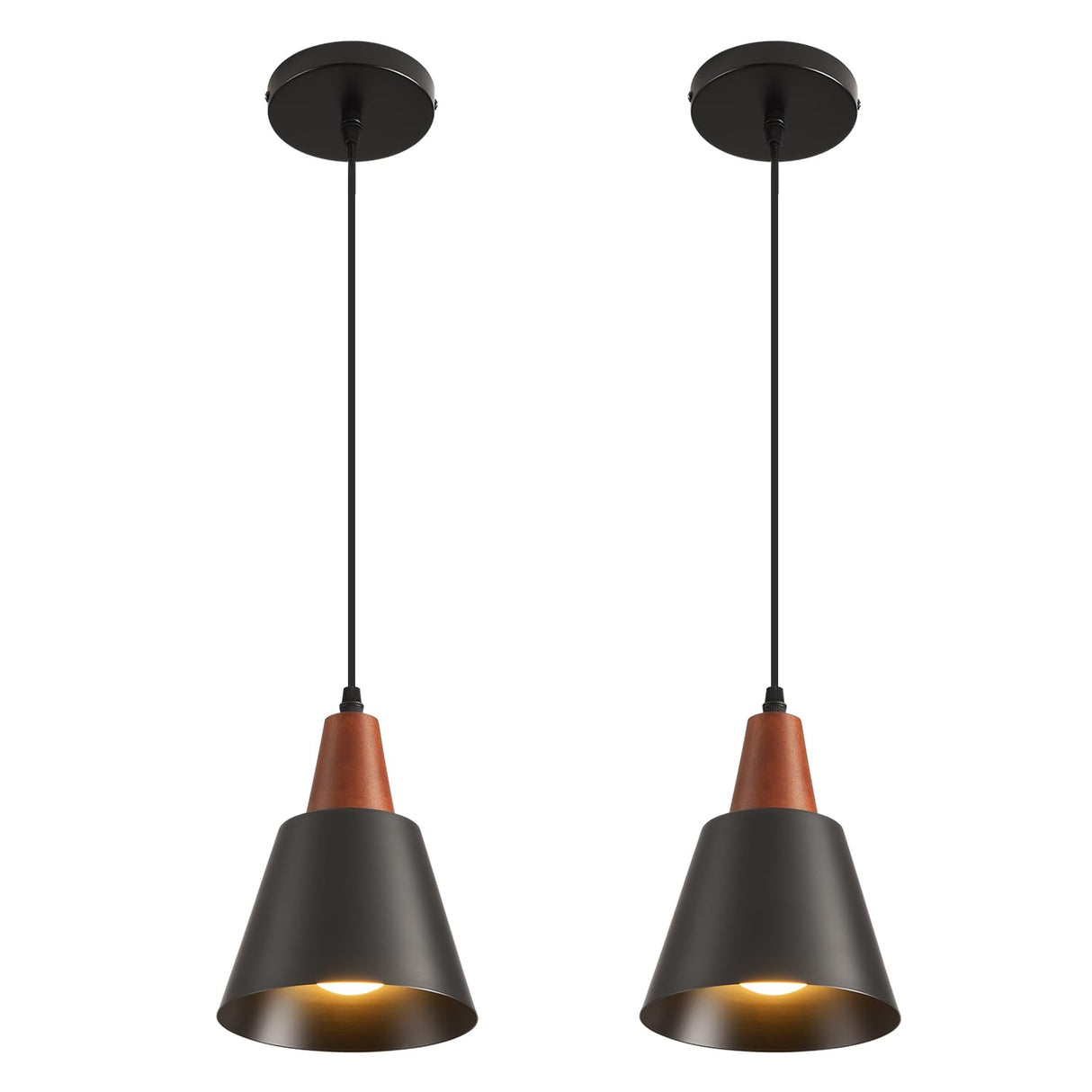IHENGYANLT 2 Pack Pendant Lights, Black Pendant Lights Kitchen Island,Wood Dome Minimalist Industrial Ceiling Hanging Lights for Kitchen Island, Barn, Dining Room, Living Roo m, Bedroom IHENGYANLT