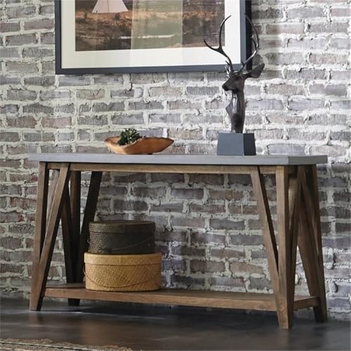 Brookside 52 in. Wide Console/Media Table, Industrial Design, Concrete-Coated Top, Solid Wood Base and Shelf, Functional Living Room Accent pc, Ideal for 32 in. TVs, 30 in. W x 15 in. D x 29 in. H Alaterre Furniture