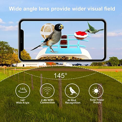 Kadymay Smart Bird Feeder with Camera Solar Powered, 1080P HD Live Video &Playback on Phone, AI Identify +10,000 Bird Species, 2.4G WiFi Bird Feeder Kadymay