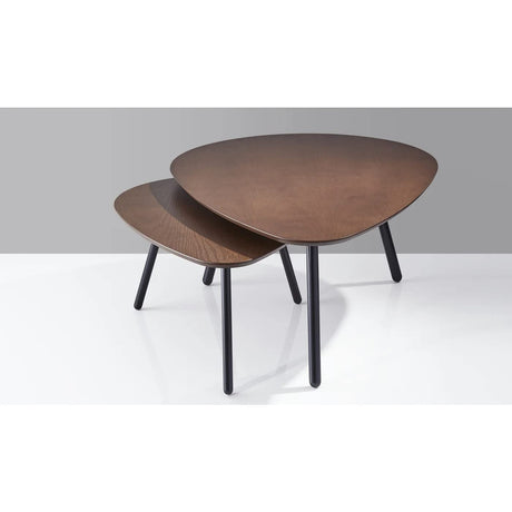 Adesso Set of Two Nesting Coffee Tables – Walnut Oak Veneer and Matte Black Metal Legs – Versatile Modern Accent Tables for Living Rooms, Apartments & Contemporary Homes Adesso
