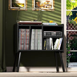 UODERS Record Player Table, Mid-Century Record Player Stand with Vinyl Storage Hold Up to 150+ Albums, Vinyl Record Cabinet with Adjustable Shelves, Wood Turntable Stand for Music Living Room (Black) UODERS