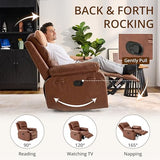 zzlay 360° Swivel Rocking Leather Recliner Chair for Adults, Overstuffed Manual Recliner with Spring Cushion, Glider Rocking Nursery Single Sofa with Side Pockets for Living Room, Camel