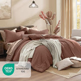 Monbix Queen Comforter Set - 7 Pieces Cationic Dyeing Terracotta Bed in a Bag Queen Bedding Sets with Comforter, Sheets, Pillowcases & Shams, Reversible Bedding Comforters Sets Monbix