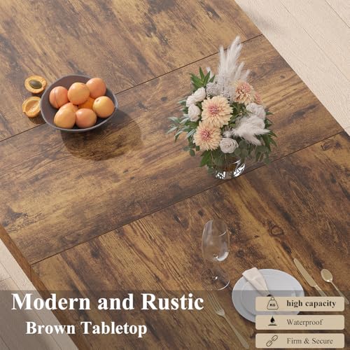 HSH Dining Table for 6 to 8, 71” Wood Rectangular Dinner Table, 6 ft Industrial Kitchen Table only with Black Pedestal, Modern Large Dining Room Table for Home Gathering Office, Rustic Brown, 71 Inch HSH