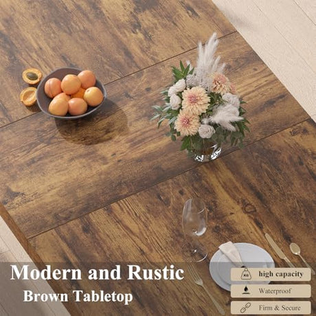 HSH Dining Table for 6 to 8, 71” Wood Rectangular Dinner Table, 6 ft Industrial Kitchen Table only with Black Pedestal, Modern Large Dining Room Table for Home Gathering Office, Rustic Brown, 71 Inch HSH