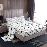 Cartoon Bowknot Kids Sheet King Size,Bow Tie Geometric Patchwork Modern Bedding Set,Girls Women Room Decor,Bow Butterfly Knot Black White Simple Bed Sheet Set 4pcs(Fitted + Flat + 2 Pillowcases) Manfei