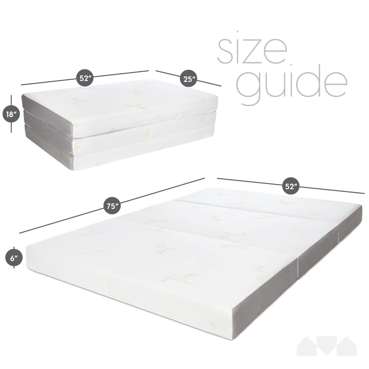 Milliard Tri Folding Memory Foam Mattress with Washable Cover Full Size (75" x 52" x 6") Milliard